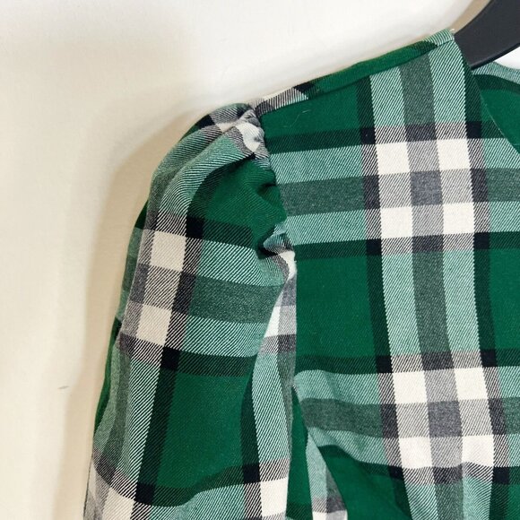 Eva Mendes Blouse Size 2 Green Plaid Puff Short Sleeve Popover Top Extra Small - Picture 6 of 10